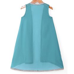 Babyhug Georgette Woven Sleeveless Sequinned Floral Embroidered Top & Palazzo Set with Lace Detailed  Shrug -  Teal Blue