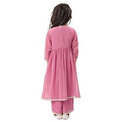 Babyhug Woven Three Fourth Sleeves Embroidered Top & Palazzo Set with Shrug Foil Embroidery - Rose Gold