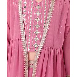 Babyhug Woven Three Fourth Sleeves Embroidered Top & Palazzo Set with Shrug Foil Embroidery - Rose Gold