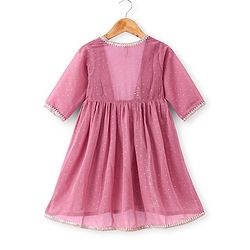 Babyhug Woven Three Fourth Sleeves Embroidered Top & Palazzo Set with Shrug Foil Embroidery - Rose Gold