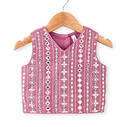 Babyhug Woven Three Fourth Sleeves Embroidered Top & Palazzo Set with Shrug Foil Embroidery - Rose Gold