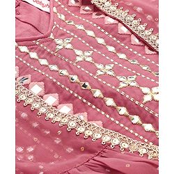 Babyhug Woven Three Fourth Sleeves Embroidered Top & Palazzo Set with Shrug Foil Embroidery - Rose Gold