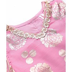 Babyhug Sleeveless Sequinned  Embroidered Top with Sharara & Dupatta Indowestern Set - Pink