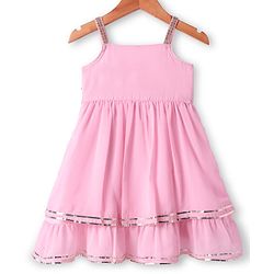 Babyhug Georgette Woven Singlet Sleeves Sequin Embroidered Kurti Palazzo Set with Dupatta - Pink