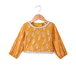 Babyhug Georgette Woven Full Sleeves Leaves Printed Sequined Embroidered  Top & Palazzo Set with Dupatta - Mustard