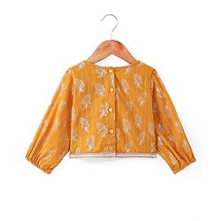 Babyhug Georgette Woven Full Sleeves Leaves Printed Sequined Embroidered  Top & Palazzo Set with Dupatta - Mustard
