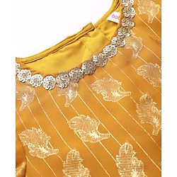 Babyhug Georgette Woven Full Sleeves Leaves Printed Sequined Embroidered  Top & Palazzo Set with Dupatta - Mustard