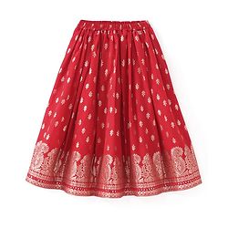 Babyhug Sleeveless  Brocade Choli Lehenga & Dupatta Set - Yellow & Red