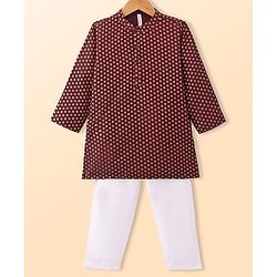 Babyhug Cotton Woven Full Sleeves Kurta & Pyjama Set With Floral Foil Print - Wine