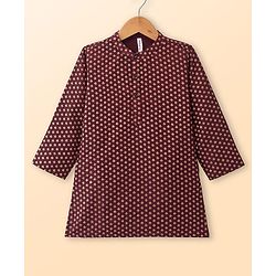 Babyhug Cotton Woven Full Sleeves Kurta & Pyjama Set With Floral Foil Print - Wine