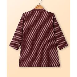 Babyhug Cotton Woven Full Sleeves Kurta & Pyjama Set With Floral Foil Print - Wine