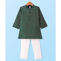 Babyhug Woven Full Sleeves Foil Printed Kurta Pajama Set - Dark Green