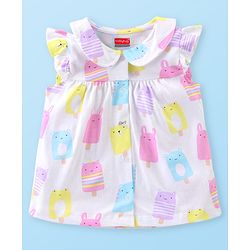 Babyhug Cotton Knit Frill Sleeves Peter Pan Collared Night Suit With Polka Dot Print Pack of 2- Pink & White