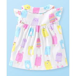 Babyhug Cotton Knit Frill Sleeves Peter Pan Collared Night Suit With Polka Dot Print Pack of 2- Pink & White