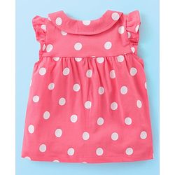 Babyhug Cotton Knit Frill Sleeves Peter Pan Collared Night Suit With Polka Dot Print Pack of 2- Pink & White