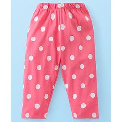 Babyhug Cotton Knit Frill Sleeves Peter Pan Collared Night Suit With Polka Dot Print Pack of 2- Pink & White