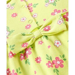 Babyhug Cotton Full Sleeves Sleepsuit With Floral Print - Green