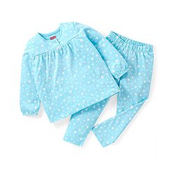 Babyhug Cotton Knit  Full Sleeves Night Suit  Star Print- Blue