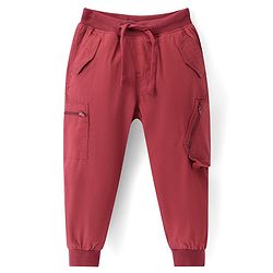 Babyhug Cotton Woven Full Length Stretchable Trouser with Cargo Pockets Solid Colour - Red