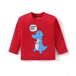 Babyhug Cotton Knit Full Sleeves T-Shirt with Dino Print - Red