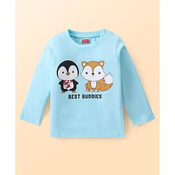 Babyhug Cotton Knit Full Sleeves Penguin Printed T-Shirt - Light Blue