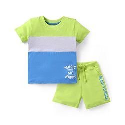Babyhug Cotton Knit Half Sleeves Text Printed T-Shirt & Shorts Set - Multicolor