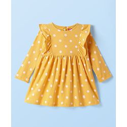 Babyhug Single Jersey Knit Full Sleeves Frocks With Stockings & Sling Bag Polka Dot Print - Mustard