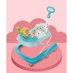 Babyhug Baby Walker with Parental Handle and Musical Toy Tray - Blue