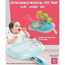 Babyhug Baby Walker with Parental Handle and Musical Toy Tray - Blue