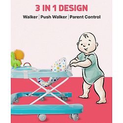 Babyhug Baby Walker with Parental Handle and Musical Toy Tray - Blue