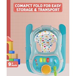 Babyhug Baby Walker with Parental Handle and Musical Toy Tray - Blue