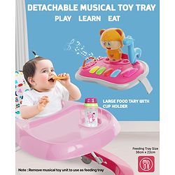Babyhug Baby Walker with Parental Handle and Musical Toy Tray - Blue