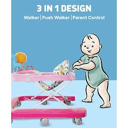 Babyhug Baby Walker with Parental Handle and Musical Toy Tray - Blue