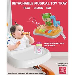 Babyhug Baby Walker with Parental Handle and Musical Toy Tray - Blue
