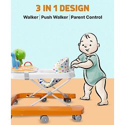 Babyhug Baby Walker with Parental Handle and Musical Toy Tray - Blue