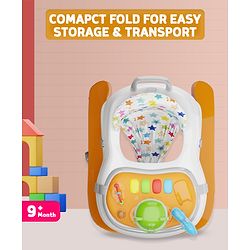 Babyhug Baby Walker with Parental Handle and Musical Toy Tray - Blue