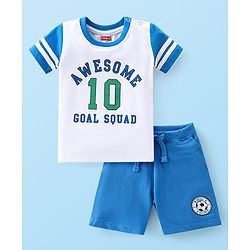 Babyhug Cotton Knit Half Sleeves T-Shirt & Shorts Set With Text & Number Print - Multicolor