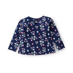 Babyhug Cotton Knit Full Sleeves Floral Printed T-Shirt - Navy Blue