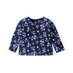 Babyhug Cotton Knit Full Sleeves Floral Printed T-Shirt - Navy Blue