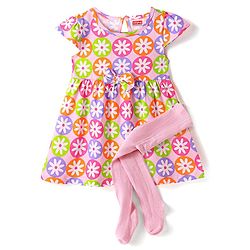 Babyhug Single Jersey Knit Half Sleeves Floral Print Frock With Leggings - Pink