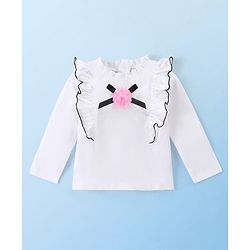 Babyhug Cotton Knit Full Sleeves  Winter Top With Frill & Floral Applique - White
