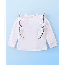 Babyhug Cotton Knit Full Sleeves  Winter Top With Frill & Floral Applique - White