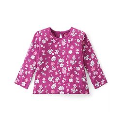 Babyhug Cotton Knit Full Sleeves Top With Floral Print - Dark Pink