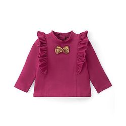 Babyhug Cotton Knit Full Sleeves  Top With Frill Detailing & Bow Applique  - Maroon