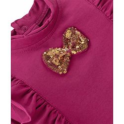 Babyhug Cotton Knit Full Sleeves  Top With Frill Detailing & Bow Applique  - Maroon