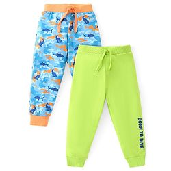 Babyhug Cotton Knit Full Length Lounge Pants with Camouflage & Text Print Pack of 2 - Multicolour