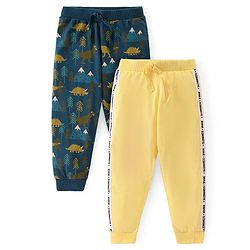 Babyhug Cotton Knit Full Length Lounge Pant Dino Print Pack of 2 - Multicolour