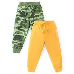 Babyhug Cotton Knit Full Length Lounge Pants with Camouflage & Text Print Pack of 2 - Multicolour