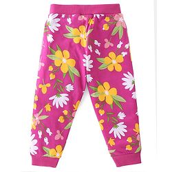 Babyhug Cotton Knit Full Length Lounge Pants with Polka Dot & Floral Print Pack of 2 - Yellow & Pink