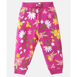 Babyhug Cotton Knit Full Length Lounge Pants with Polka Dot & Floral Print Pack of 2 - Yellow & Pink